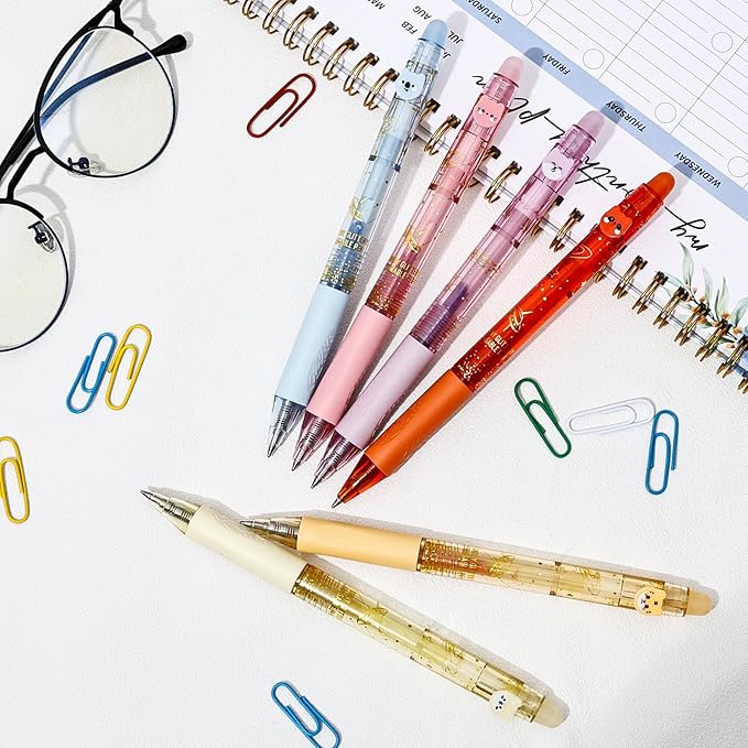 12 Colors Cute Glitter Erasable Pens, 0.5mm Fine Point Colored Retractable Gel Pens, Smooth Writing Ink Pen Marker Make Mistakes Disappear for Coloring Note-Taking Supplies
