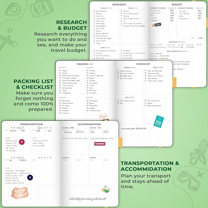 Clever Fox Travel Journal - Itinerary Travel Planner Organizer for Women, Men and Couples, Travel Log Journal, Lasts 5 Trips, A5 (Forest Green, A5 (5.8" x 8.3"))