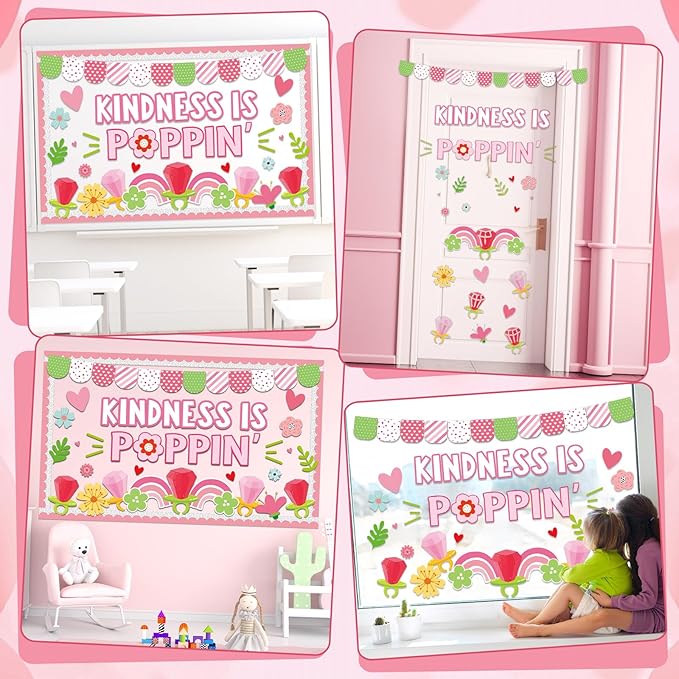 Valentine's Day Bulletin Board Decorations Set Valentines Inspirational Classroom Decoration Pops Heart Ring Flowers Paper Cutouts for School Classroom Chalkboard Wall Decor Party Supplies