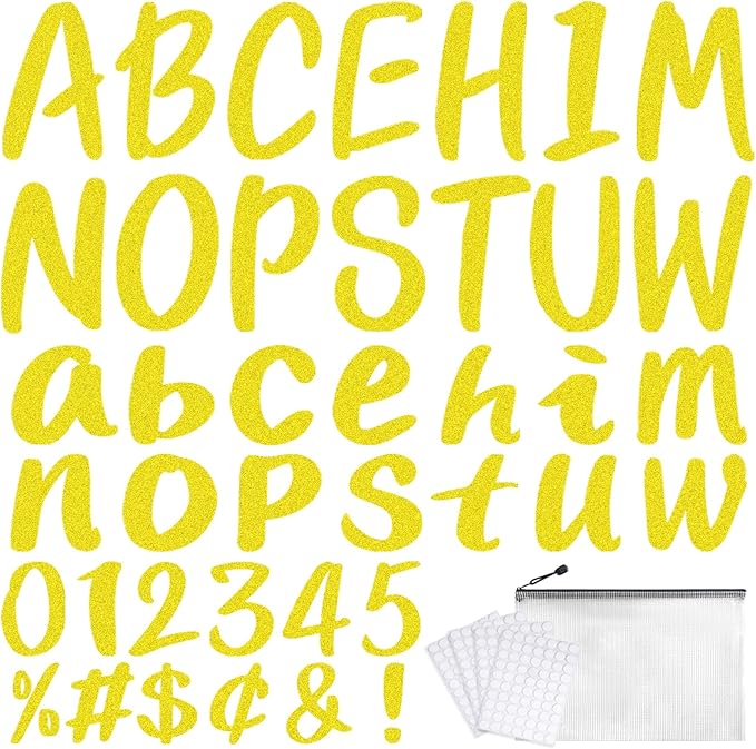 273 Pcs 4 Inch Glitter Bulletin Board Letters Set - Poster Board Letter Cutouts with Alphabet, Symbols, Numbers, Storage Bag - Classroom Decor, DIY Projects, Teacher Supplies, Office (Golden)