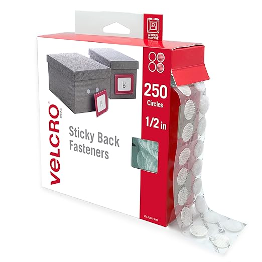 VELCRO Brand Dots with Adhesive | 250pk, White | Small 1/2 Inch Circles | Sticky Back Round Dots & Thin Clear Fasteners | General Purpose/Low Profile | Perfect for Home or Office