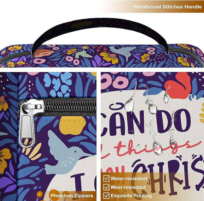 I Can Do All Things Bible Cover for Women with Handle and Zipper Pocket, Inspirational Floral Bible Case, Fits Standard Size Bible, Christian Gift for Girls, Church Use and Study