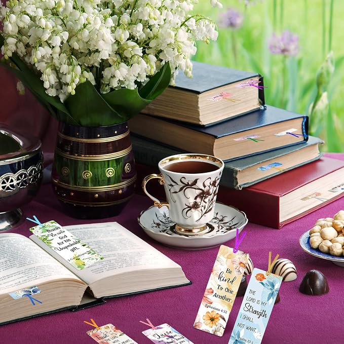 Chinco 120 Pack Christian Bookmarks for Women Inspirational Scripture Christian Book Markers Christian Gifts for Women Bulk Flower Page Clips Presents for Women School Office Supplies