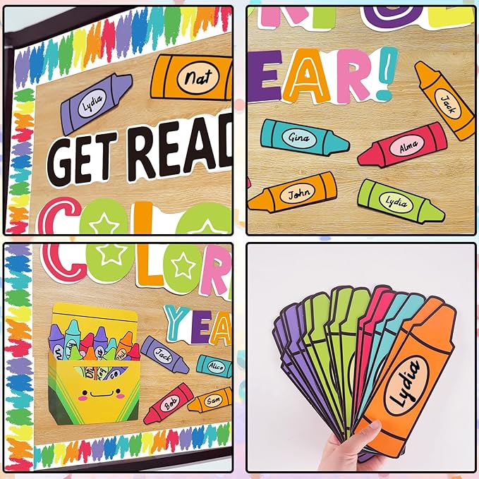 VABAMNA 61Pcs Crayon Bulletin Board Decorations Set - Get Ready for A Colorful Year Crayon Cutouts for Bulletin Board Back to School Home Wall Classroom Door Decorations