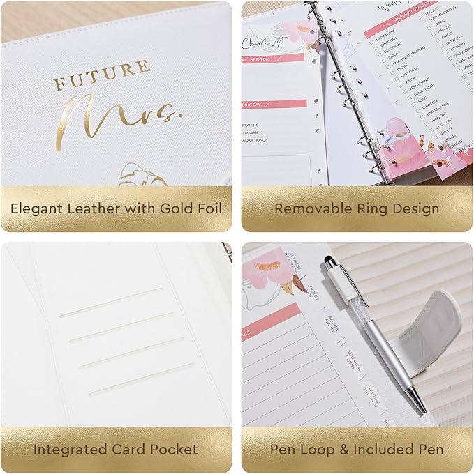 AW BRIDAL Future Mrs Wedding Planning Book and Organizer Gift Set, Destination Wedding Planners, White Proposal Planner Gift for Bride to Be and Engaged Couple, Cool Engagement Gifts for Her