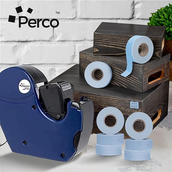 Perco 2 Line Blue Labels - 32 Rolls, 4 Sleeves, 24,000 Blank Price and Date Gun Labels for Perco 2 Line Price and Date Guns - Made in USA