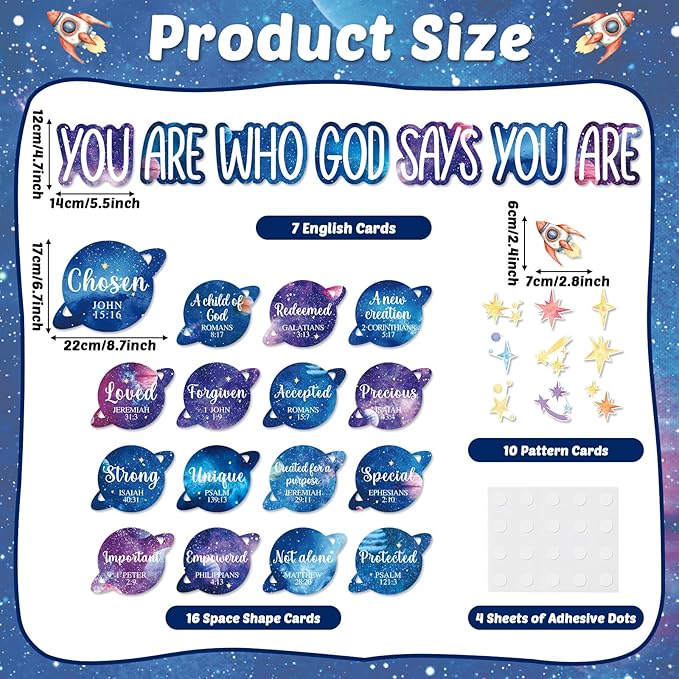 Christian Bulletin Board Decorations Inspirational Jesus Bulletin Board Sets Outer Space God Says You Are Religious Classroom Wall Decor VBS Motivational Cutouts for Sunday School Home Church Supplies