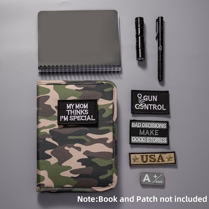 Kosibate Tactical Notebook Cover with Zipper,7.5x5 Inch OCP Military Notebook Cover, Detachable Army Field Tactical Portfolio Organizer with Flag Patch,for Protecting Notes,Book(Camogreen, Cover Only)