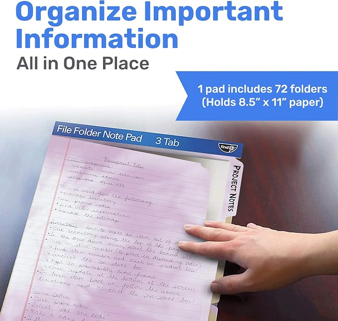 Find It File Folder Notepad - Pack of 72-9.5 x 12.5 Inch Notebook Organizer Folders for Filing, Document, and Clipboard Organization - Tie-Die