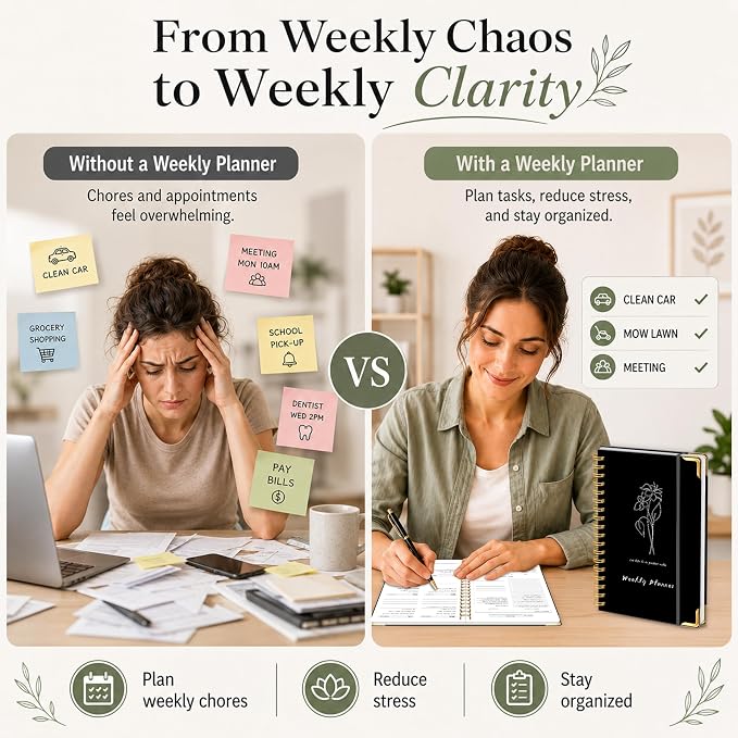 Undated Weekly Planner, Weekly To Do List Notebook with Goal & Habit Tracker Organizer, A5 Hardcover Weekly Planner for ADHD, Office School Home Supplies, Reduces Stress and Boosts Productivity - Black