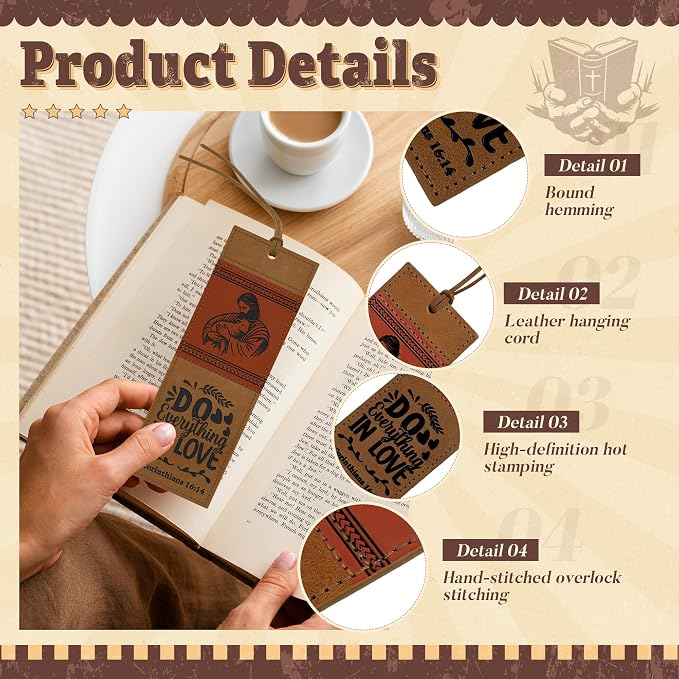 1PC Leather Bookmark Bible Bookmarks for Reading Women Men Book Lovers Gifts, Stitched Religious Christian Bookmark Page Markers Inspirational Bible Verse Scripture Book Marks (Vintage-2-Jesus)