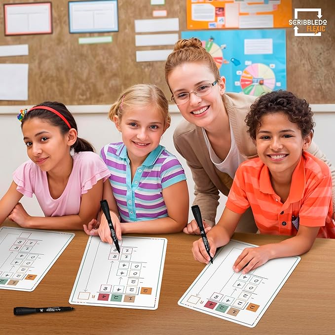 SCRIBBLEDO Division Math Practice 9”x12” Small White Board Dry Erase Sheets Math Manipulatives 3rd Grade Long Division Math Supplies Teacher Students Classroom Pack of 10 Sheets