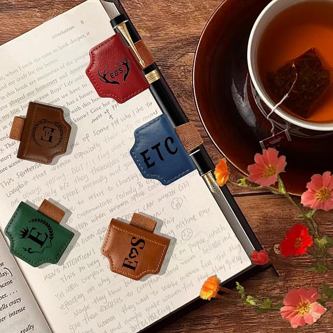 Custom Bygone Mark Bookmark with Pen Holder, Personalized Magnetic Leather Pen Holder Bookmark, 26 Letters Name Initial Logo, Personalized Magnetic Bookmarks Gifts for Women Book Lovers Reading
