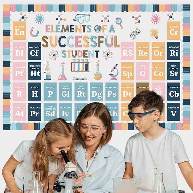 Funrous Periodic Table of Elements Bulletin Board Decorations Set Science Elements Classroom Decor Chemistry Laboratory Paper Cutouts for High School Bedroom Science Teacher Wall Party Supplies