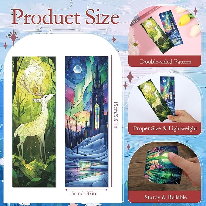 Fantasy Stained Glass Bookmark Gifts - Cosmisun 10 Pcs Dark Romance Transparent Bookmarks Romantasy Inspired Book Mark Page Marker Clips Gifts for Women Men Book Lovers Teacher Student Bookish Reader
