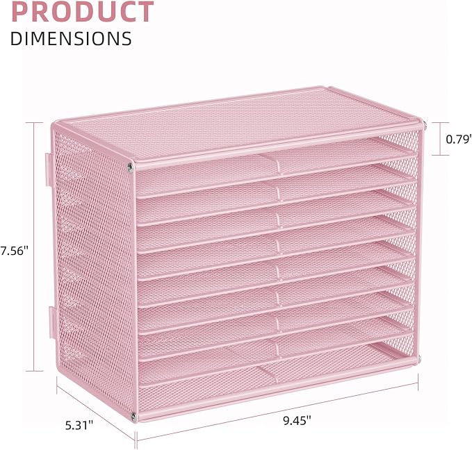 Marbrasse Mesh Marker Organizer, Metal Desktop Storage Rack for 126 Markers, Pens, Pencils, 9 Tier Marker Holder for Office Classroom & Home Art Supplies(Pink)