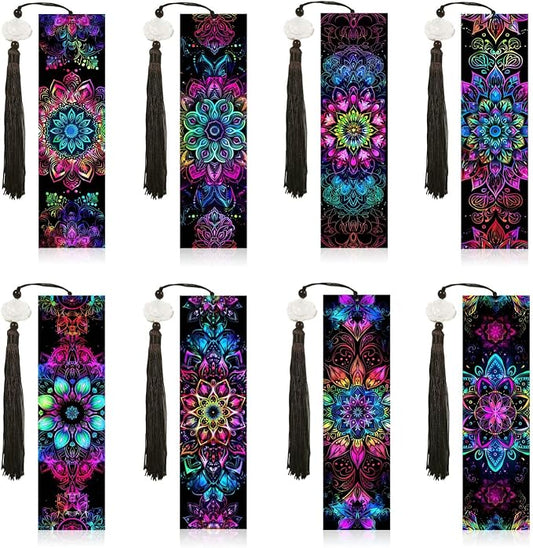 8PCS Mandala Diamond Art Bookmarks for Adults Acrylic Bookmark Kit with Tassel for Book Lovers Gift 5D Diamond Art Book Marks for DIY Making Beginners Arts Craft