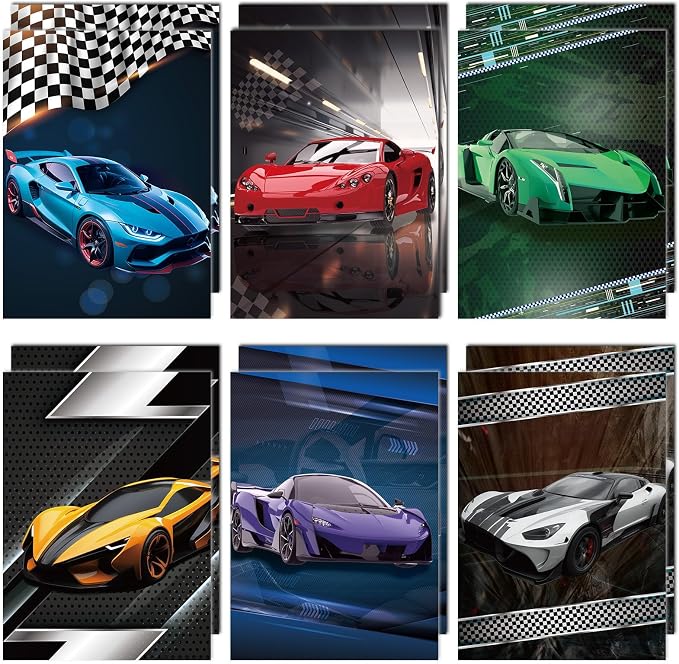 Car Decorative File Folder Set Car 2-Pocket Folder Set 6 Designs Teachers Students School Office Supplies Cool Car Pocket Homework Folders Bulk for Kids 12 Count 8.6in x 11.8in