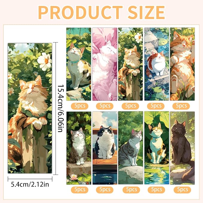 50 Pcs Cat Bookmarks, Oil Painting Paper Page Markers for Men and Women, Aesthetic Reading Accessories, Office and Home Supplies, Holiday Gift Ideas