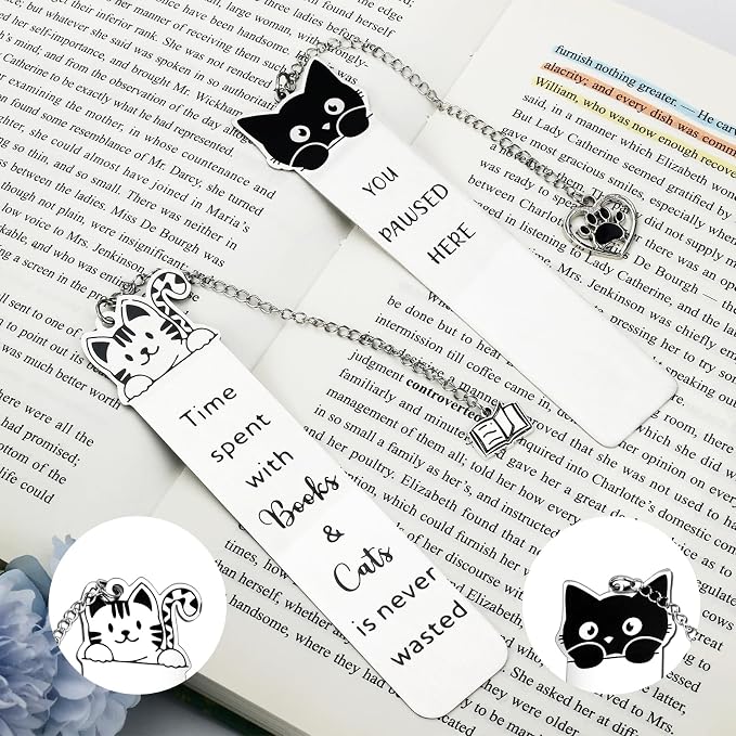 Cat Gifts for Women Men Funny Bookmarks Bulk Cats Head Bookmarks for Book Lovers Cat Lover Cute Metal Book Mark Set Birthday Gifts for Reader Coworker Friend Adult Cats Owner Lover Reading Accessories