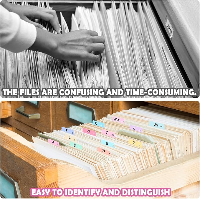 1 Set 25 Alphabet File Dividers A-Z Top Tab File Guides Letter Size 1/5 Cut Tab Alphabetic and Number Files Organizer Filing Cabinet Dividers for Work Office Home School Desk Organizer (Pastel)