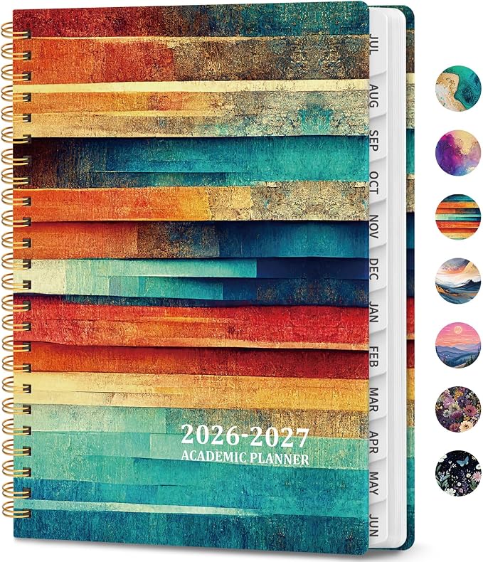Academic Planner 2026-2027, Weekly and Monthly Calendar Book, July 2026 – June 2027, Hardcover Planner with Tabs, Perfect for Teachers, Students, Women & Men, A5 (6.4" x 8.5") - Wood