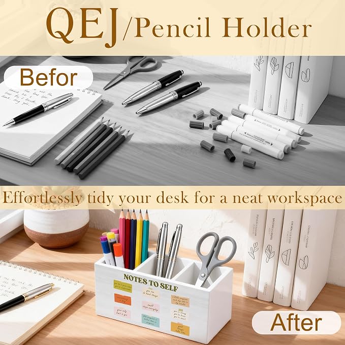 Mental Health Inspirational Pen Holder for Desk, Therapy Office Decor, Note To Self Positive Affirmations Wooden Box Pencil Pen Organizer for Home Office Desk Tabletop