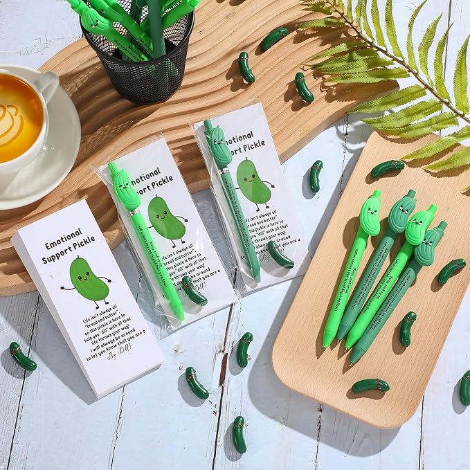 Sayglossy 24 Set Pickle Employee Appreciation Gifts Bulk Nurses Week Coworkers Positive Teacher Graduation End of Year Inspirational Pens Staff Thank You Inspirational Mini Resin Funny Card Bookmark
