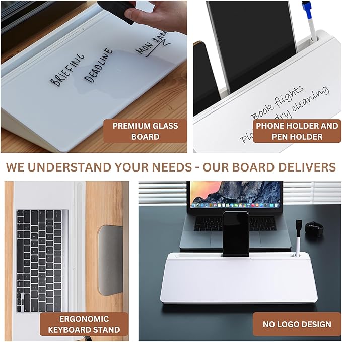 GAROOD Desktop Whiteboard with Storage Desk White Board Desk Board Glass White Board with Stand Home Office Organizer Phone Holder 15.8X7X2 inches