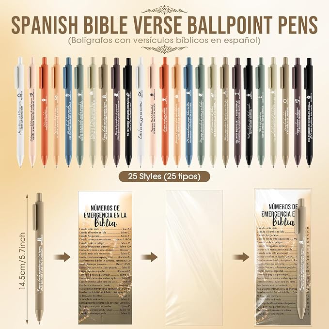 Feifeiya 50 Sets Christian Fathers Day Gifts Bulk Religious Pens Bible Verse Emergency Numbers Bookmark Scripture Catholic Gift for Women Men Church Welcome Sunday School(Neutral Color,Spanish)