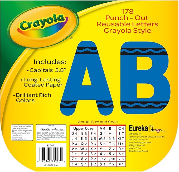 Eureka Crayola Letter, Number, Punctuation Mark, and Symbol Classroom Decorations for Teachers, 4" H, 178 Pieces, Blue