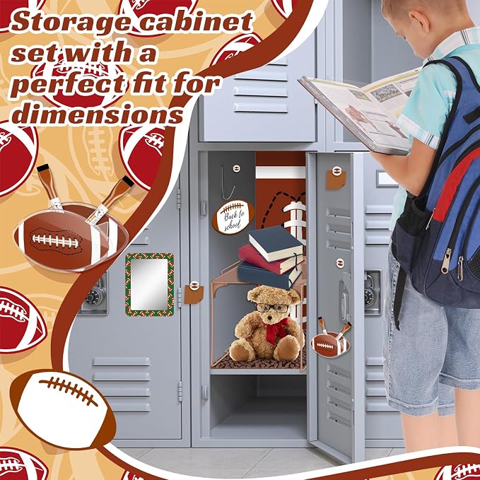 Demonwer 14 Pcs Locker Accessories Kit Rugby Themed Locker Organizer Magnetic Whiteboard Mirror Pen Holder Rugby Stickers for Back to School Essentials Locker Decorations