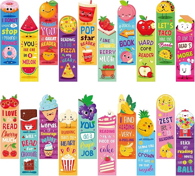 Lincia 60 Pcs Scratch and Sniff Scented Bookmarks Bulk Assorted Fruit Food Theme Smelly Bookmarks Gift for Fruit Lover 20 Styles