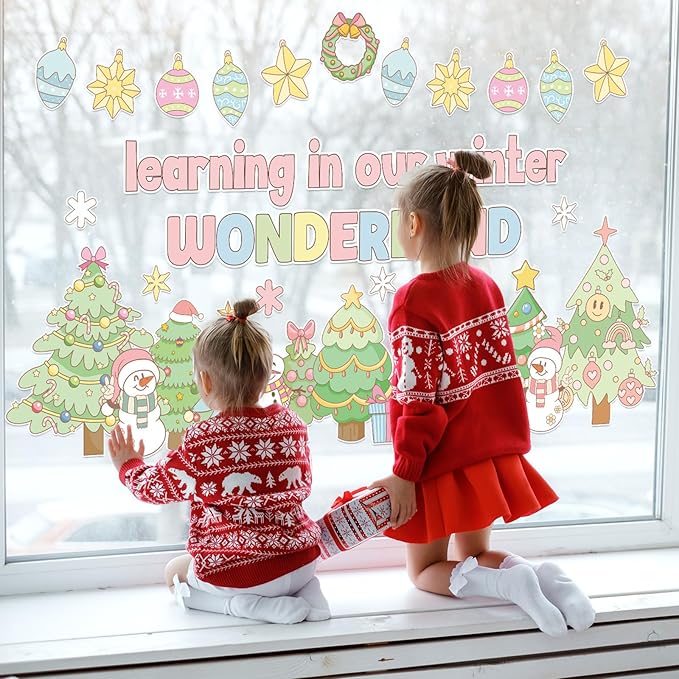 Christmas Bulletin Board Pastel Xmas Tree Paper Cutouts Winter Wonderland Bulletin Board Decorations for School Classroom Home Chalkboard Wall Door Decor Christmas Winter Holiday Party Supplies