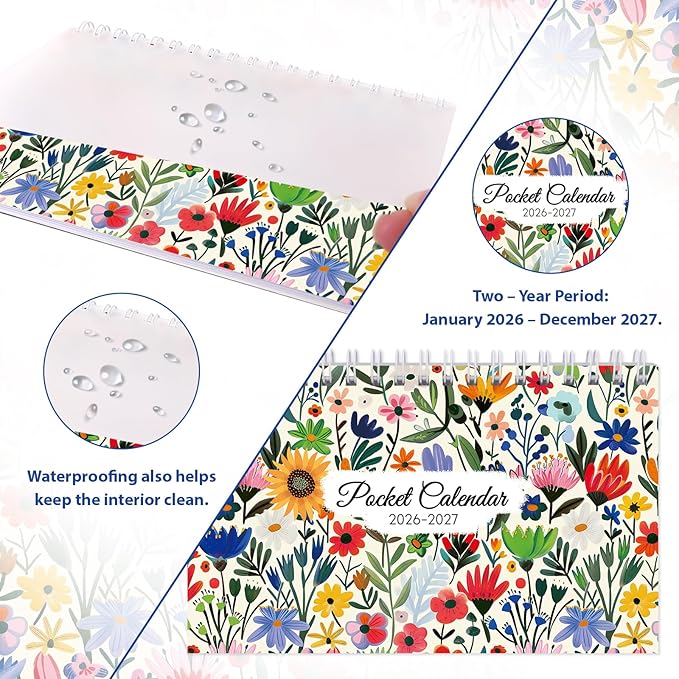 Phyxin Pocket Calendar 2026-2027, Pocket Calendar 2026 - Runs from January 2026 Until December 2027, 2026-2027 Monthly Planner-4.2" x 6.5", Pocket Planner with Coil for School Office Supplies, New Red