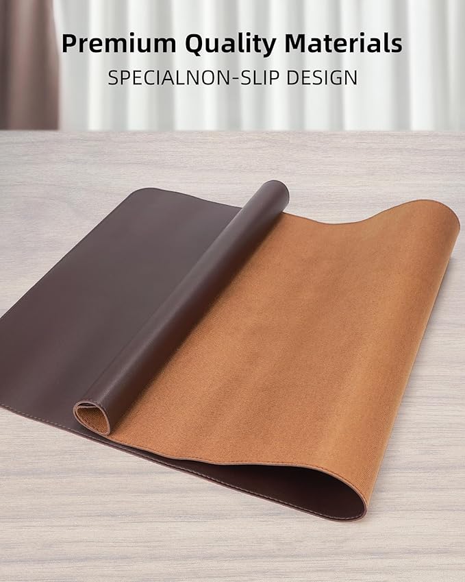 AFIING Desk Pad Protector 23.6" x 13.7" - Non-Slip Waterproof PU Leather Desk Mat for Mouse, Keyboard, Laptop, Office and Home Workspace (Coffee Brown)
