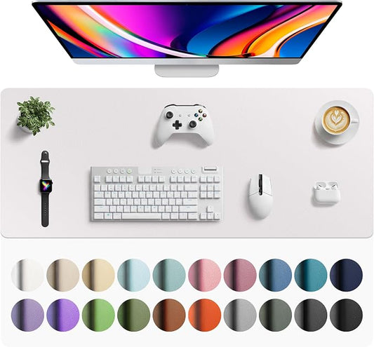 Aothia Faux Leather Desk Mat - Large Mouse Pad, Non-Slip PU Leather Blotter, Waterproof Writing Surface for Office and Home (Pale Lavender White, 42" x 17")