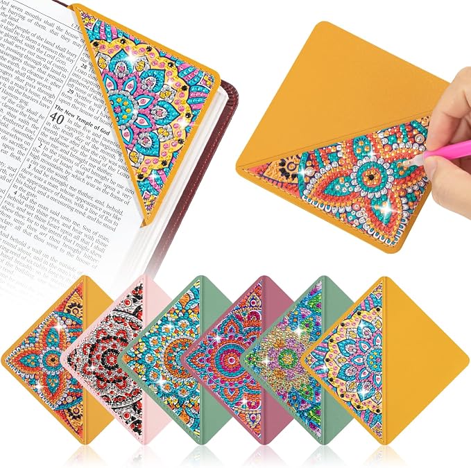6 PCS Diamond Art Painting Bookmarks, DIY Diamond Art Bookmarks for Book Lovers 5D Bookmark Triangle Making Corner Bookmark Kits for Kids Adults Home Office Beginner Adults Gift