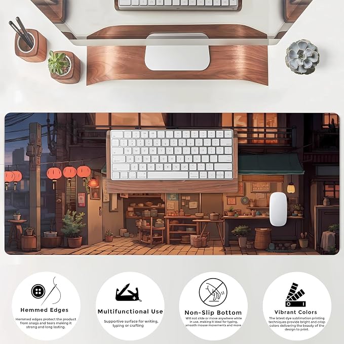 Anime Shop Desk Mat Retro Art Lofi Aesthetic Large Mouse Pad Extended Gaming Mousepad XL Desk Pad Laptop Keyboard Mouse Mat Deskmat 31.5"x11.8" Cute Office Decor