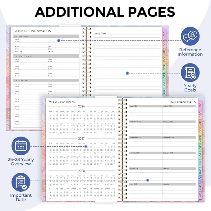 SKYDUE 2026-2027 Monthly and Weekly Academic Planner, July 2026-June 2027, 8.5"x11", Agenda Calendar with Colorful Tabs and Storage Pocket, Ideal for School Office Supplies