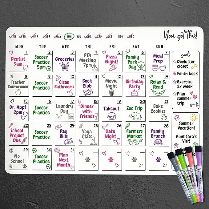 Magnetic Dry Erase Calendar for Fridge – 3 Pack Monthly Whiteboard Meal Planning Board w/4 Markers – Daily Task, Weekly Planner & Schedule Board for Refrigerator, Kitchen & Office Use