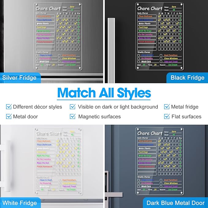 Acrylic Chore Chart Clear Dry Erase Checklist Chore Boars for Family Chores Checklist Reward Chart Responsibility Chart, 12x9'', 2 Boards