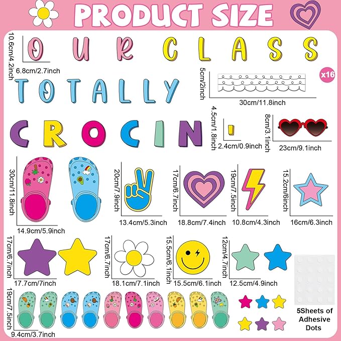Summer Bulletin Board Decoration Summer Classroom Bulletin Board Set Our Class Totally Crocin' Retro Colorful Shoe Charms Paper Cutouts for Back to School Supplies Classroom Chalkboard Wall Door Decor