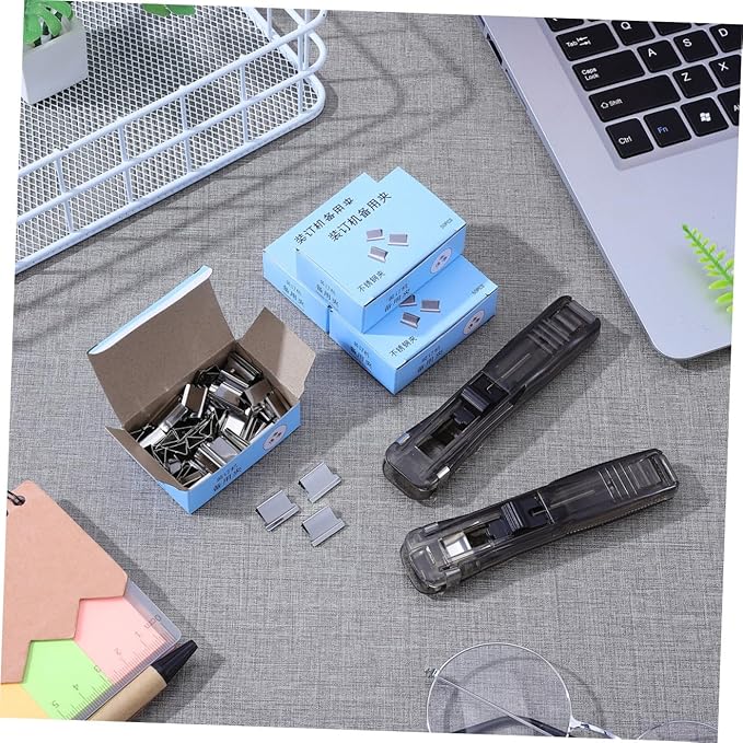 Creative Desktop Paper Stapler Set with 2 Black Office Staplers and 200pcs Refill Staples, Manual Document Binding Tool for Home and Office Filing Organization