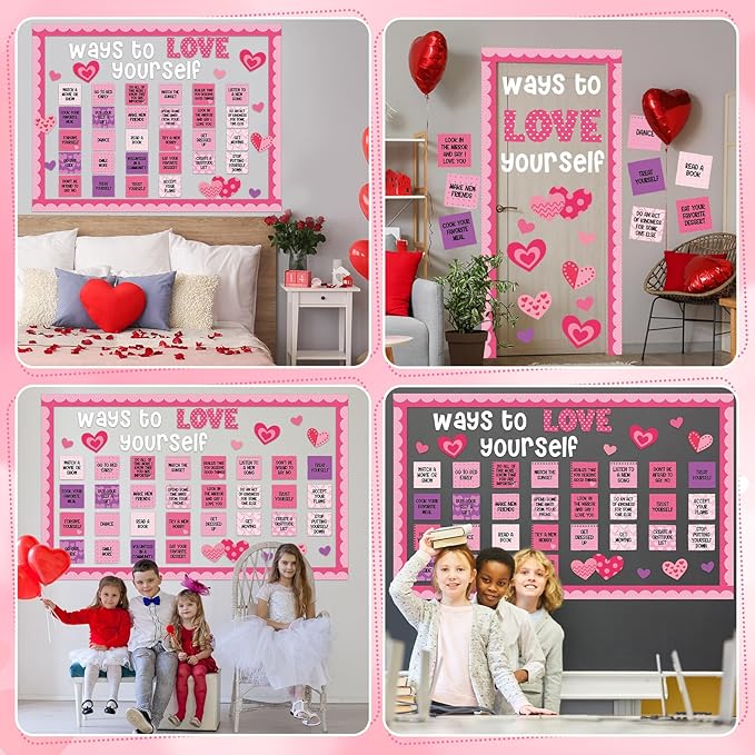 Valentines Day Bulletin Board Decoration Ways to Love Yourself Cutouts Valentines Classroom Bulletin Board Positive Affirmation Station Supplies Pink Love Cut Outs for School Classroom Wall Decor