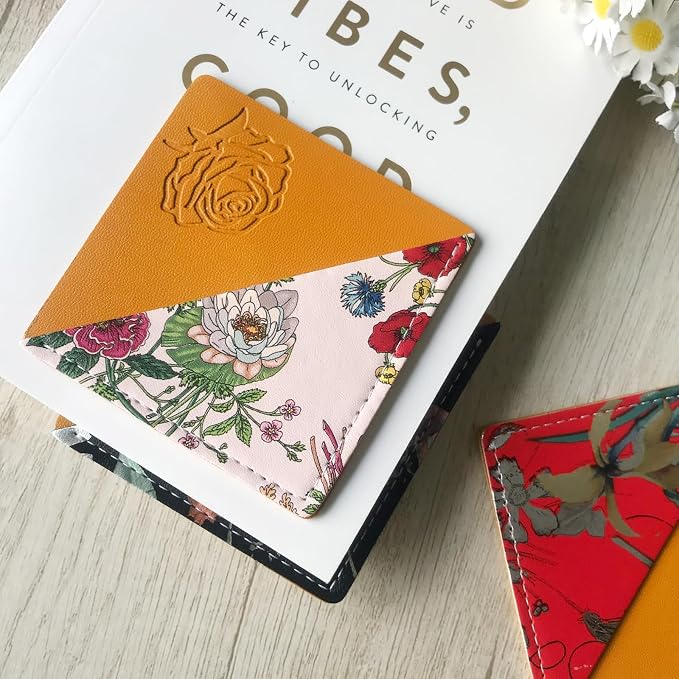 Leather Bookmarks, Wayzton Cute Square Printed Corner Bookmark, Personalized Book Accessories Gifts for Women Kids Reading Lovers