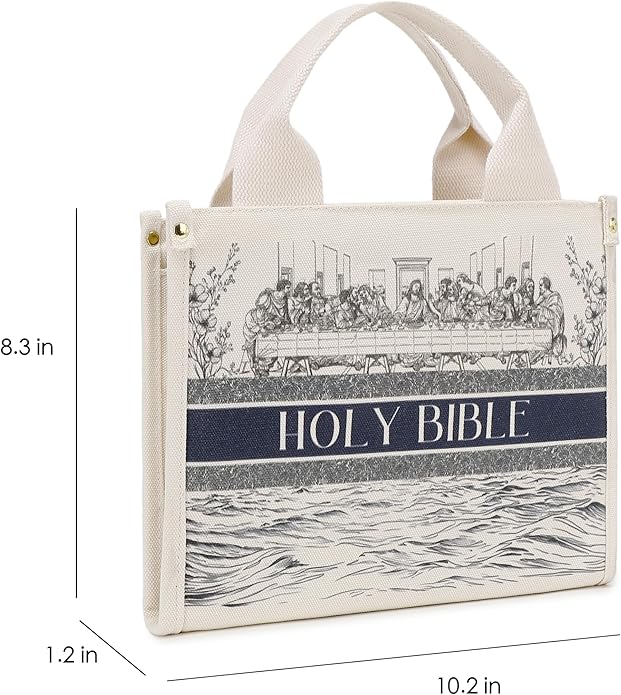 Holy Bible Cover for Women - Canvas Tote Bag Design, Bible Book Carrier Case for Teen Girls, Religious Gift
