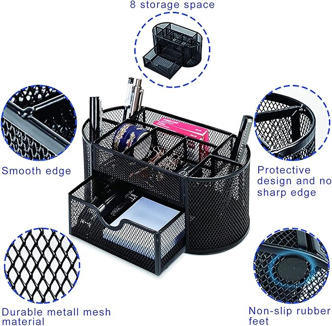 Desk Organizer Accessories Mesh, Saving Desktop Space, 9-Compartment Multifunctional Pen Holder, Used to Store Stationery in Office, Home, School, Classroom (Black 2)