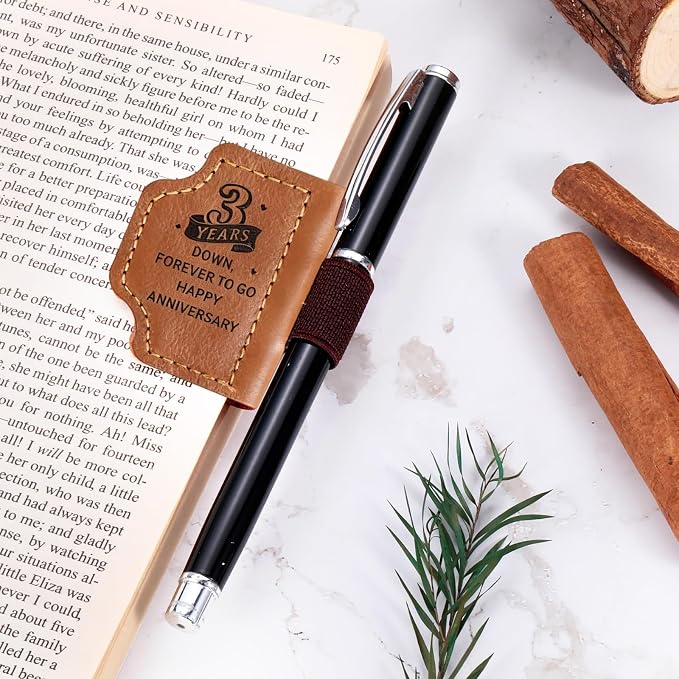3 Year Anniversary Leather Gifts for Him Her - 3rd Wedding Anniversary Traditional Gifts for Wife Husband Girlfriend Boyfriend, Unique Leather Bookmark for Women Men Book Lovers, Leather Anniversary