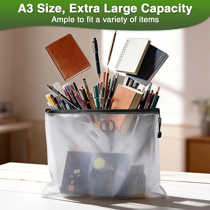 Umriox 24 Pack Zipper Pouches for Organizing, Black, A3 Size (16.9 x 12.4), Big mesh Bags, Zipper Bags for Puzzles & Board Game Storage, Office Supplies Travel Toiletries